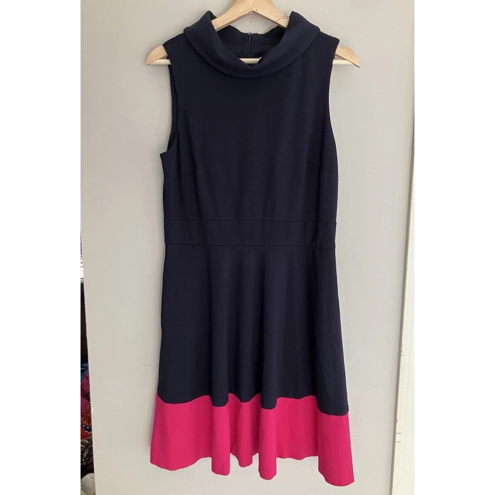 Eliza J Womens Size 12 Colorblock Sleeveless Cowl Neck Fit & Flare Dress Navy